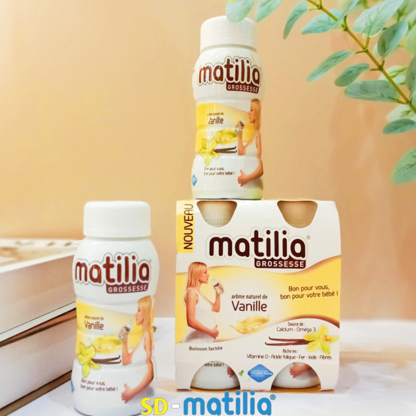 Sữa bầu Matilia Grossesse vị Vani được đóng chai pha sẵn rất tiện lợi cho các mẹ bầu bận rộn