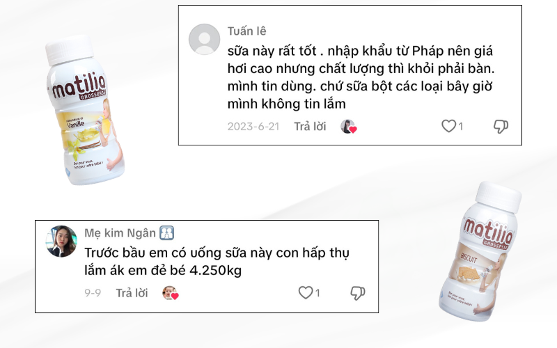 Sữa bầu Matilia nhận được rất nhiều đánh giá tích cực từ người dùng