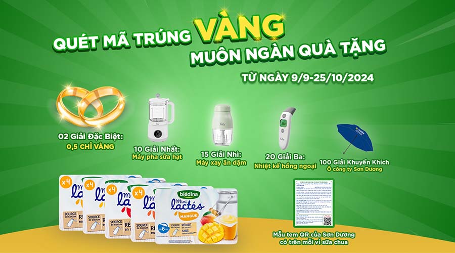 Mua sữa chua bledina Quét mã trúng vàng