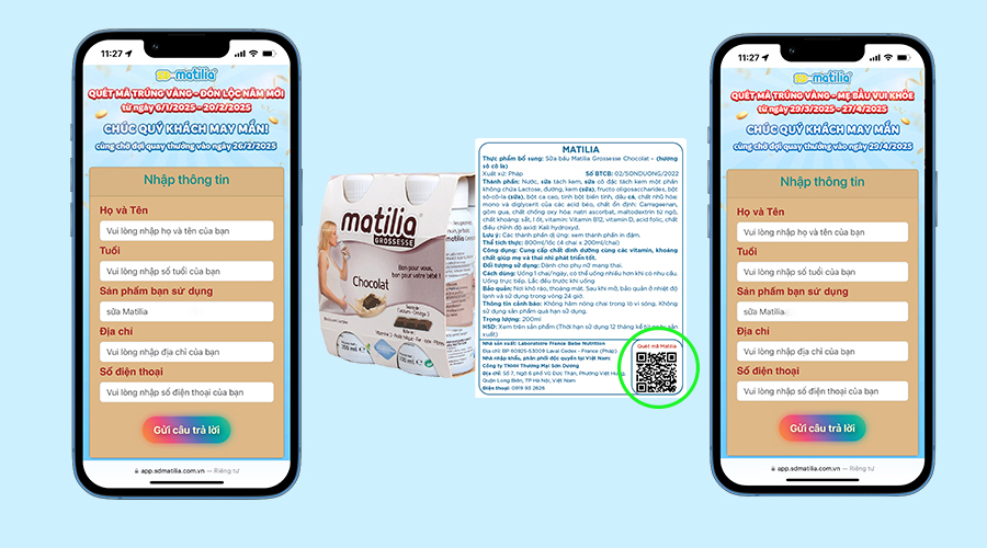 Mã QR ở tem phụ trên mỗi lốc sữa Matilia